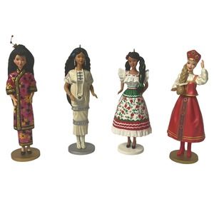 Barbie Dolls of the World, Set of 4 Figurine Ornaments, Mattel x Hallmark, 96-99